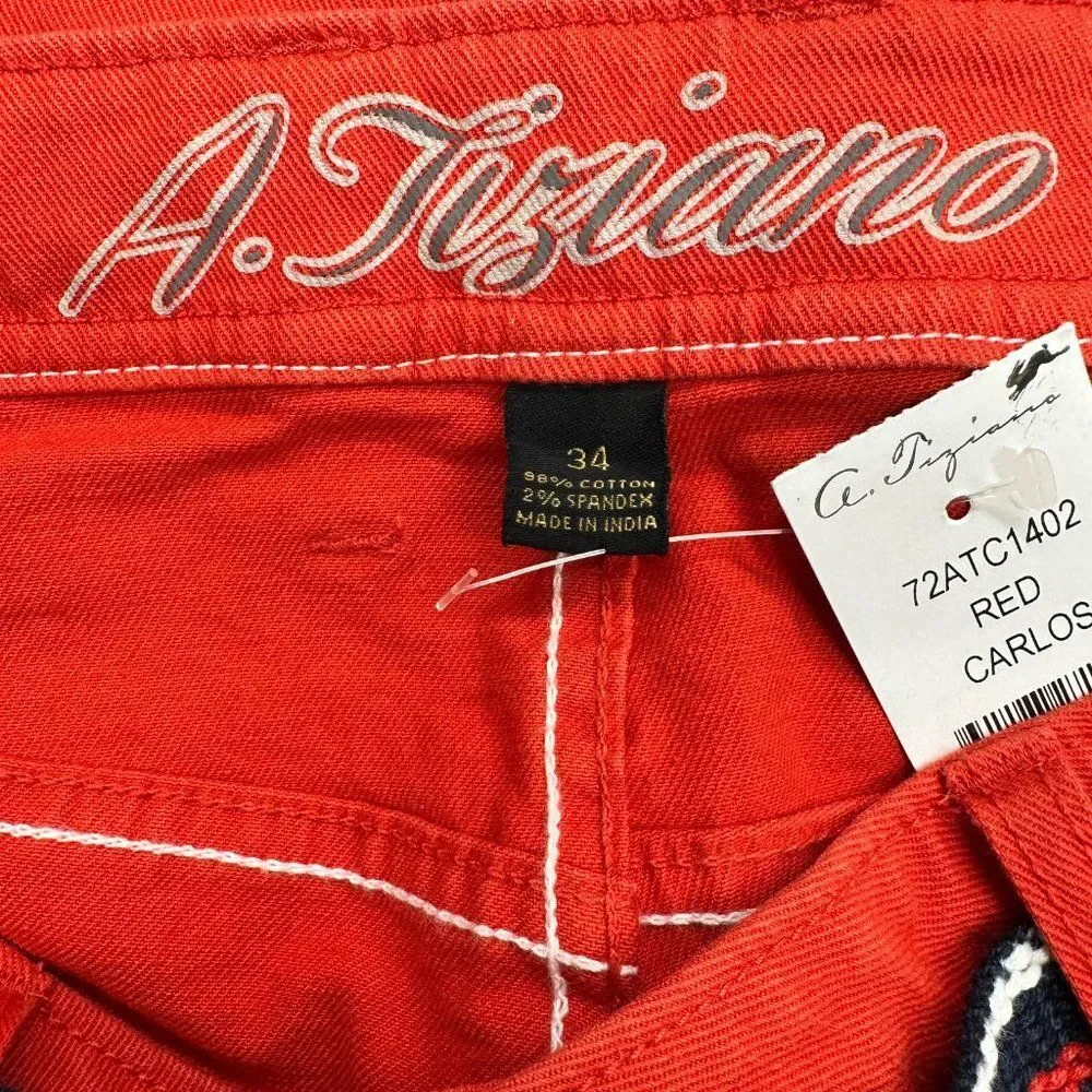 A. Tiziano Carlos Red Twill Cargo Shorts (34)